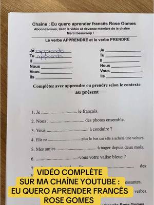 A post by @euqueroaprenderfrances on TikTok caption: Prendre ou apprendre ? Les verbes en français #prendre #apprendre #français #euqueroaprenderfrancês #LIVEhighlights #TikTokLIVE #LIVE #apprendrelefrançais #parlerfrancais #conjugaison #verbe #verbs 