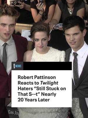 A post by @enews on TikTok caption: Robert Pattinson is prepared to dazzle fans with his defense of #Twilight. Link in bio to see what he has to say.