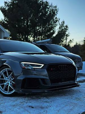 A post by @quattro.jake on TikTok caption: Waiting for summa #audi #rs3 #quattro #fyp #snow #cars #audis3 #cartok #audirs3 #carsoftiktok #snow #fypシ 