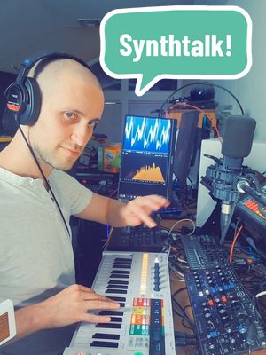 A post by @aaronbatzdorff on TikTok caption: Hey Synthtok! Here's one more for ya! Keeping it simple. Keeping it bass. Let's get artistic. #synthtok let's #talksynths #synthtalk #synth #synthesizer #modelD #behringer #keysteppro #arturia #drumlogue #korg #bass #bassline 