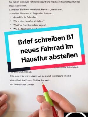 A post by @deutschverbessern10 on TikTok caption: Brief schreiben DTZ GAST B1 ( Ein neues Fahrrad im Hausflur abstellen)  #fyp  #germany  #study  #studytok  #deutsch  #deutschland  #explore 