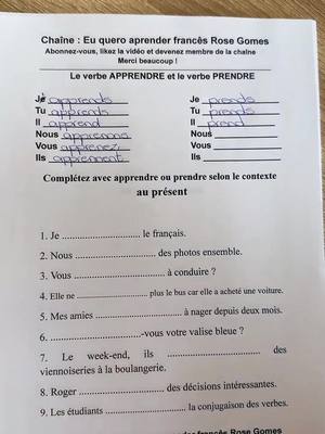 A post by @euqueroaprenderfrances on TikTok caption: Le verbe prendre #LIVEhighlights #TikTokLIVE #LIVE #prendre #conjugaison #verbe #français #euqueroaprenderfrancês #apprendrelefrançais #parlerfrancais #fyp #france 