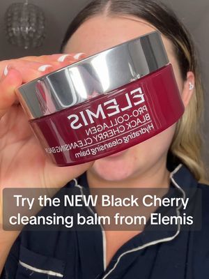 A post by @itsrubysmakeup on TikTok caption: Putting the NEW Black Cherry @ELEMIS UKI @ELEMIS pro collagen cleansing balm to the test. Using the @MaggieA method!  If you love cherry scented stuff this one is definitely for you it smells divine and I can even smell it once removed. Hands down my favourite scented cleansing balm from Elemis 🫶🏻 I do have a 20% off code which is ELEMIS5783 #elemisskinsider #loveelemis 