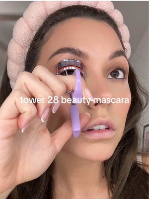 A post by @elle_kae on TikTok caption: testing the new @Tower 28 Beauty mascara and eyelash curler 👀 do we like it? #tower28 #tower28beauty #tower28mascara #tower28makeup -#cleanbeauty 