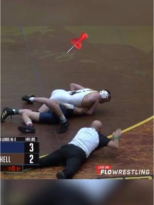 A post by @flowrestlingtv on TikTok caption: Gabe Willochell pulled out the Reverse card and secured the fall in Wyoming’s dual vs California Baptist! #ncaawrestling 