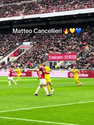 A post by @parmacalcio1913 on TikTok caption: Parma Calcio celebrates after scoring vs Milan 💛💙 #goal #SerieAEnilive #perte #fyp 