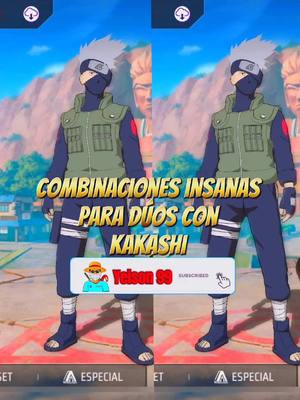 A post by @soy_yeison_99 on TikTok caption: COMBINACIONES insanas para DÚOS con KAKASHI 😳🔥#skins #narutoxfrefire #combinacionesinsanas 