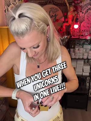 A post by @bethiesblingreveal on TikTok caption: This may have been the most unsuspecting I have been yet! Three unicorns in one live. Such a blast!! #surprisejewelryreveals #unicorn #bombparty #bprep 