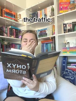 A post by @vvanessawenzl on TikTok caption: I’m always running late but for a book? Probably LOL #lifestyleblogger #BookTok #bookworm #onyxstorm #trend #relatable #traffic 