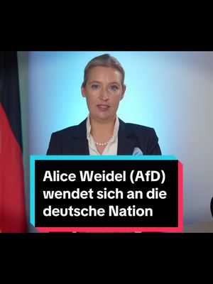 A post by @deutschland.kurier on TikTok caption: Alice Weidel (AfD) wendet sich an die deutsche Nation: „Wir wollen keine toten Kinder mehr betrauern!“  Die Kanzlerkandidatin der AfD, Alice Weidel, macht in ihrer aktuellen Rede an das deutsche Volk unmissverständlich klar: Die Migrationswende muss jetzt kommen, und sie wird nicht ohne die AfD möglich sein. Die demokratiefeindliche Brandmauer muss sofort und endgültig eingerissen werden!