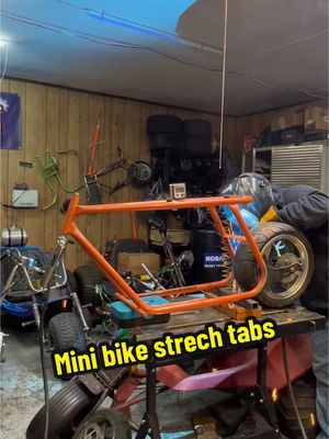 A post by @mini.moto.guy on TikTok caption: Replying to @danielwolf.72 Mocking up the strech tabs on the deluxe K&S hornet #minibike #vintage #custom 