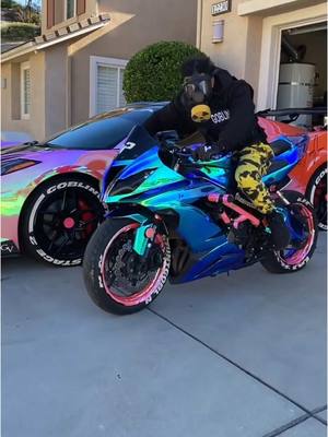 A post by @sixstarstunts on TikTok caption: Pull up like GTA #motorcycle #Love #crazy #rainbow #bikelife #halloween #car #supercar 