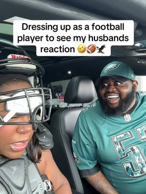 A post by @snacksandlex on TikTok caption: Let’s go play some football 🤣 #reaction #fyp #husbandwife #football #nfl #snacksandlex #Relationship 