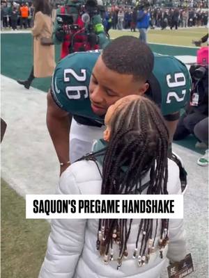 A post by @nbcsports on TikTok caption: Saquon Barkley’s pregame ritual with his daughters. 💙  (🎥 FOX) #saquonbarkley #eagles #nfl 