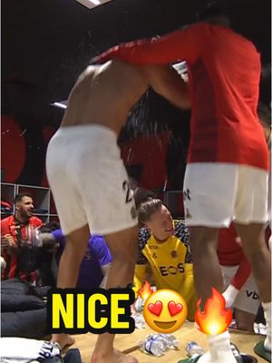 A post by @ligue1ubereats on TikTok caption: « NIÇOIS QUEL EST VOTRE MÉTIER ?! » 🔥🦅 @OGC Nice  La joie des aiglons après leur victoire 2-0 contre Marseille !  #Ligue1 #Ligue1McDonalds #nice #celebration #marseille #clauss #but #cho #derby 