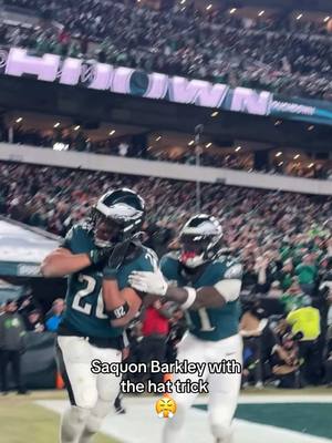 A post by @philadelphiaeagles on TikTok caption: In Saquon we trust #eagles #nfl #nfcchampionship #saquonbarkley #touchdown