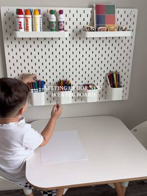 A post by @alexa.nicholee on TikTok caption: Got this new pegboard at IKEA yesterday! It makes the perfect art station! I’m obsessed! 🎨🌈 #ikeahack #ikeafinds #arttable #artstation #toddlercrafts #toddlermom #playroom #preschoolathome #toddlerfinds 