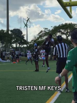 A post by @overtime7 on TikTok caption: TK landed straight from Hawaii and then did this 😭 athlete. @ᴛʀɪꜱᴛᴇɴ “ᴛᴋ5” ᴋᴇʏꜱ #tristenkeys #7v7 #ot7 #football #damn #td 