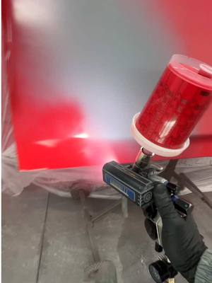 A post by @inlinepaintandbody on TikTok caption: Spraying solvent borne base coat with a Lumaiii Exodus OP 1.3 paint gun settings. Full fluid. One and a quarter turn in from full fan, 20psi. I find myself being 6-8 inches away from the panel. 75% overlap. Spray it wet. If it looks dry, consider slowing down.  If it starts looking very blotchy, speed up. There’s a fine balance to strike, especially with metallics. They’re tricky to get right.  • Link in bio to visit my online store • #paint #bodyshop #bluecollar #painting #satisfying #autobody #car #truck 