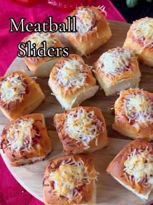 A post by @macy.blackwell on TikTok caption: Meatball Sliders!😋♥️ Just a few ingredients, and ready in 20 minutes! Delicious, and family-friendly!  Ingredients:  Kings Hawaiian Rolls  Frozen Meatballs Mariana Sauce Mozzarella Cheese  Butter + Garlic Powder  Directions:  1. Break apart rolls, and sit in a sprayed casserole dish.  2. Cut a hole in the middle of each roll, and press down the center to make an opening for the filling.  3. Brush with melted butter & garlic powder (about 2 tablespoons)  4. Add a small pinch of cheese into the bottom of each hole.  5. Add a frozen meatball over the cheese.  6. Top each meatball with a spoonful for marinara sauce.  7. Top the marinara sauce with a large pinch of cheese.  8. Bake for 20 minutes on 350.  #EasyRecipes #gamedayeats #familydinner #weeknightmeals 