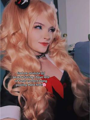 A post by @peachyfizz on TikTok caption: see u there 😋💖 (dw im still here too lol) - #junkoenoshima #junkoenoshimacosplay #danganronpacosplay #danganronpa #cosplay 