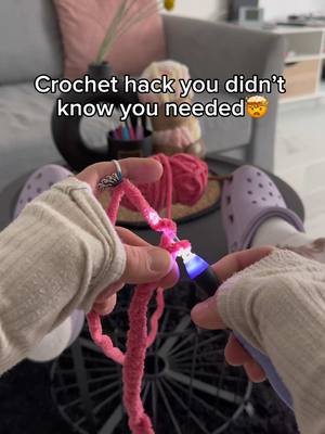 A post by @the.crochet.cure6 on TikTok caption: Wait until I turn the hook on🥹💡#crochet 