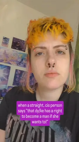 A post by @ashmurdock_ on TikTok caption: in 2025 we're no longer prioritizing people who use political correctness to gain power over other people in the community-- especially not over people who maybe haven't interacted with a lot of queers but are willing to fight for us anyway, even if they sometimes say things that are a bit ignorant. We cannot afford to turn away allies trying to support us in good faith just because they're not up to date on every single thing that's "problematic." Meanwhile there are genuinely harmful people inside the community who go unchecked just because they're using the right language to virtue signal. It can be exhausting to constantly try and educate people, but we stand a better chance if we're not immediately hostile to people who make largely harmless mistakes, or people who are genuinely trying to change after being a bad person in the past. [video description: text reads "when a straight, cis person says "that dy/ke has a right to become a man if she wants to!" the audio in the background says "yeah. you know what, hell yeah" /end ID]