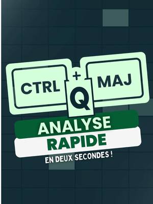 A post by @tutosurexcel on TikTok caption: Astuce Excel ⚡ : Analyse rapide en 2 secondes ! Avec le raccourci CTRL + MAJ + Q, analysez vos données en un clic. 👉 Sélectionnez vos données, utilisez le raccourci, et explorez les options (graphiques, mises en forme, etc.) proposées par Excel. Un gain de temps incroyable pour vos analyses ! 🚀 #campusexcel #formationexcel #automatisation #travaillefficace #exceltips #exceltutorial #apprendreexcel #education #excel