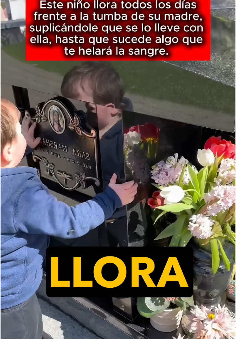 A post by @historiasraras00 on TikTok caption: Este niño llora todos los días frente a la tumba de su madre, suplicándole que se lo lleve con ella, hasta que sucede algo que te helará la sangre. #usa #us #learnontiktok #truestory