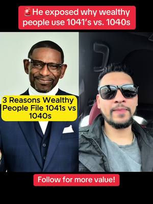 A post by @consistentfinancetips on TikTok caption: 🚨He exposed why wealthy people use 1041’s vs. 1040s. #moneysavingtips #financetips #moneyhacks 