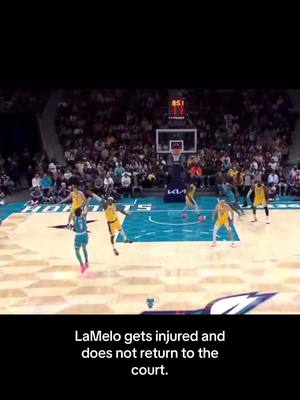 A post by @222.sports on TikTok caption: LaMelo limping after tripping while walking backwards, does not return to the court after this. #fyp #viral #basketballtiktok #basketball #basketball🏀 #lameloball #hornets #injury #green 