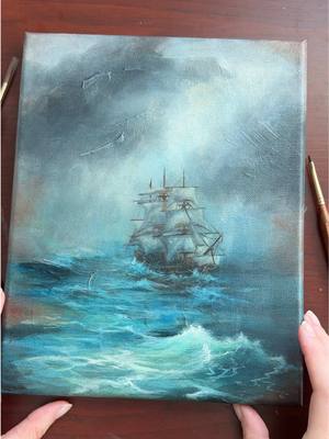 A post by @gustofwindart on TikTok caption: “The Dutchman” now available! Check out my site!  #artforsale#acrylicpainting#handmadeart#oceanart 