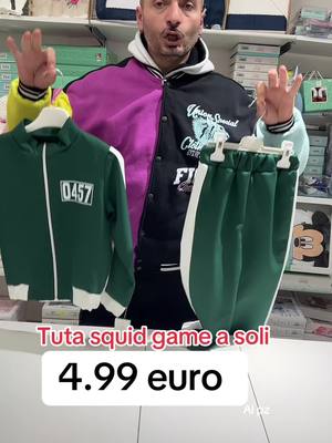 A post by @givejoys1 on TikTok caption: Tuta squid game da 4 a 14 anni a soli 4.99 euro al pezzo #abbigliamento #bambino #carnevale #viral #voliamoneixte✈🦁 