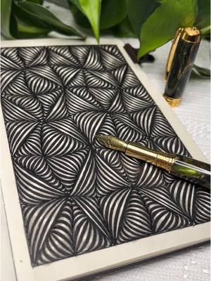 A post by @lykkeluna on TikTok caption: The shading is so cool on this one!  Supplies I use: • Anaconda fountain pen from Highlander Pen • Pencil and blending stump • Moleskine sketchbook #foryou #doodle #doodleart #zentangle #drawing #tutorial #LearnOnTikTok #tegning #StressRelief #anxietyrelief #calming #relaxing #satisfying #tiktok #fyp 