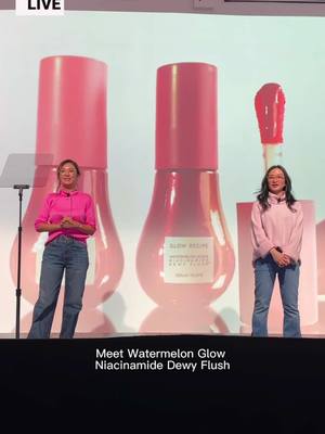 A post by @glowrecipe on TikTok caption: 🚨 Breaking news 🚨 Live from the Glow Global Conference, Glow Recipe’s Co-Founders just announced our biggest launch yet… introducing Watermelon Glow Niacinamide Dewy Flush 🍉✨ It’s a flush, not a blush! This weightless, dewy cheek serum delivers a sheer wash of buildable color and skincare benefits in every drop. Powered by Niacinamide, Hyaluronic Acid, and Watermelon Extract, it brightens, plumps, and hydrates while giving you that flushed glow. We’re SO excited about this launch and can’t wait for you to get your hands on it! Which shade will you be trying first? Let us know below 👇 Stay tuned on our socials for more information on Dewy Flush and when you can get yours 💖 #GlowRecipe #GlowGlobalConference #DewyFlush 