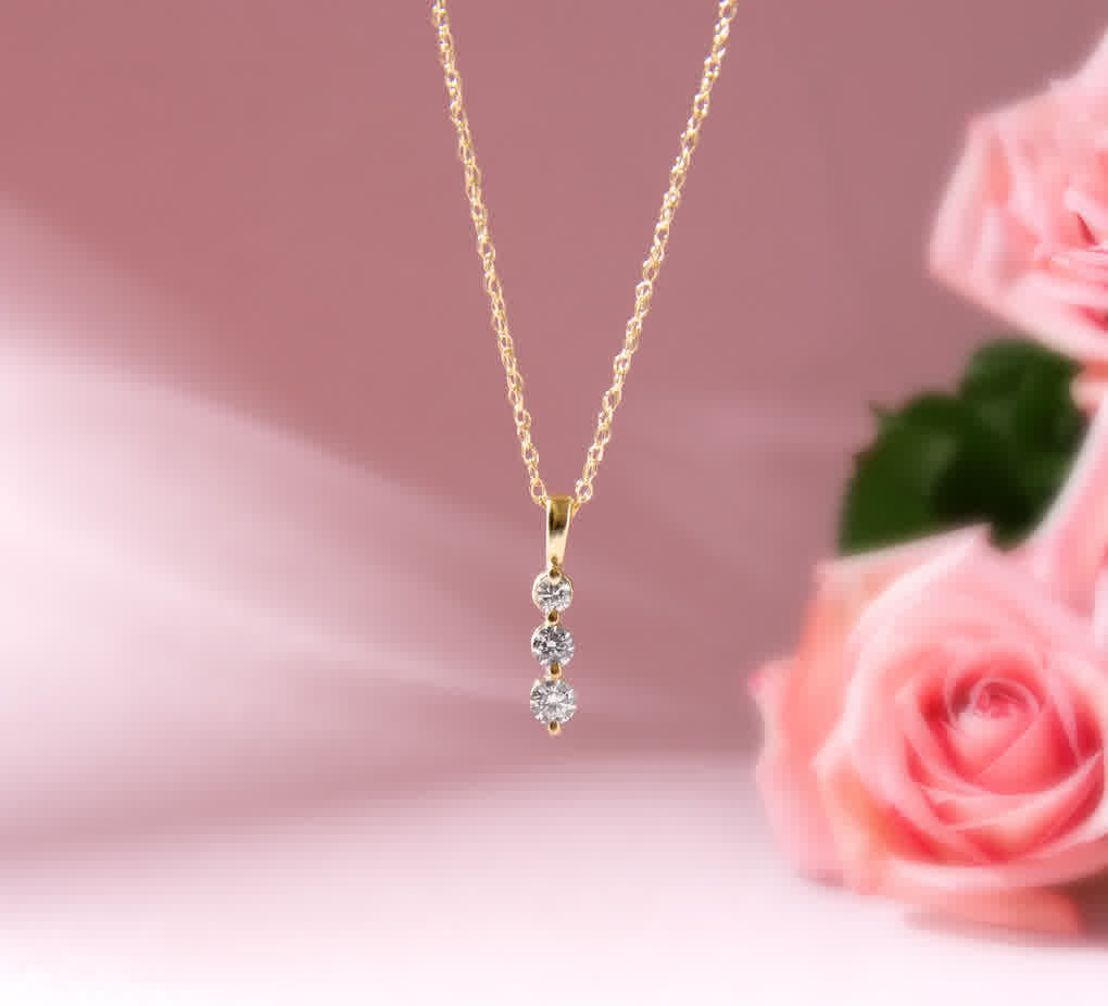 A post by @superjeweler on TikTok caption: This Three Diamond Drop Style Diamond Pendant is 20% OFF NOW, when you use code "LOVE20"💖 #superjeweler #valentinesdaygift #diamondpendant #diamondropstyle #affordableluxury