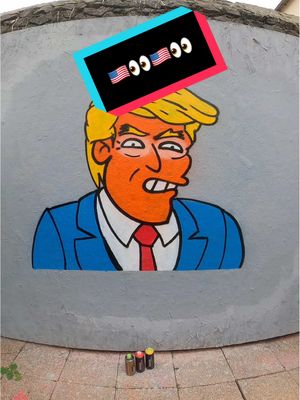 A post by @h.mesc on TikTok caption: Réponse à @Clover 🇺🇸 The Simpsons predicted it! 🎨 Here’s my graffiti version of Donald Trump as he appeared in the iconic show. It’s always a pleasure bringing these legendary characters to life on walls with @Montana Cans 🪄! What other memorable Simpsons moment should I recreate next? 😄 #graffiti #simpsonsart #streetart #satisfying 