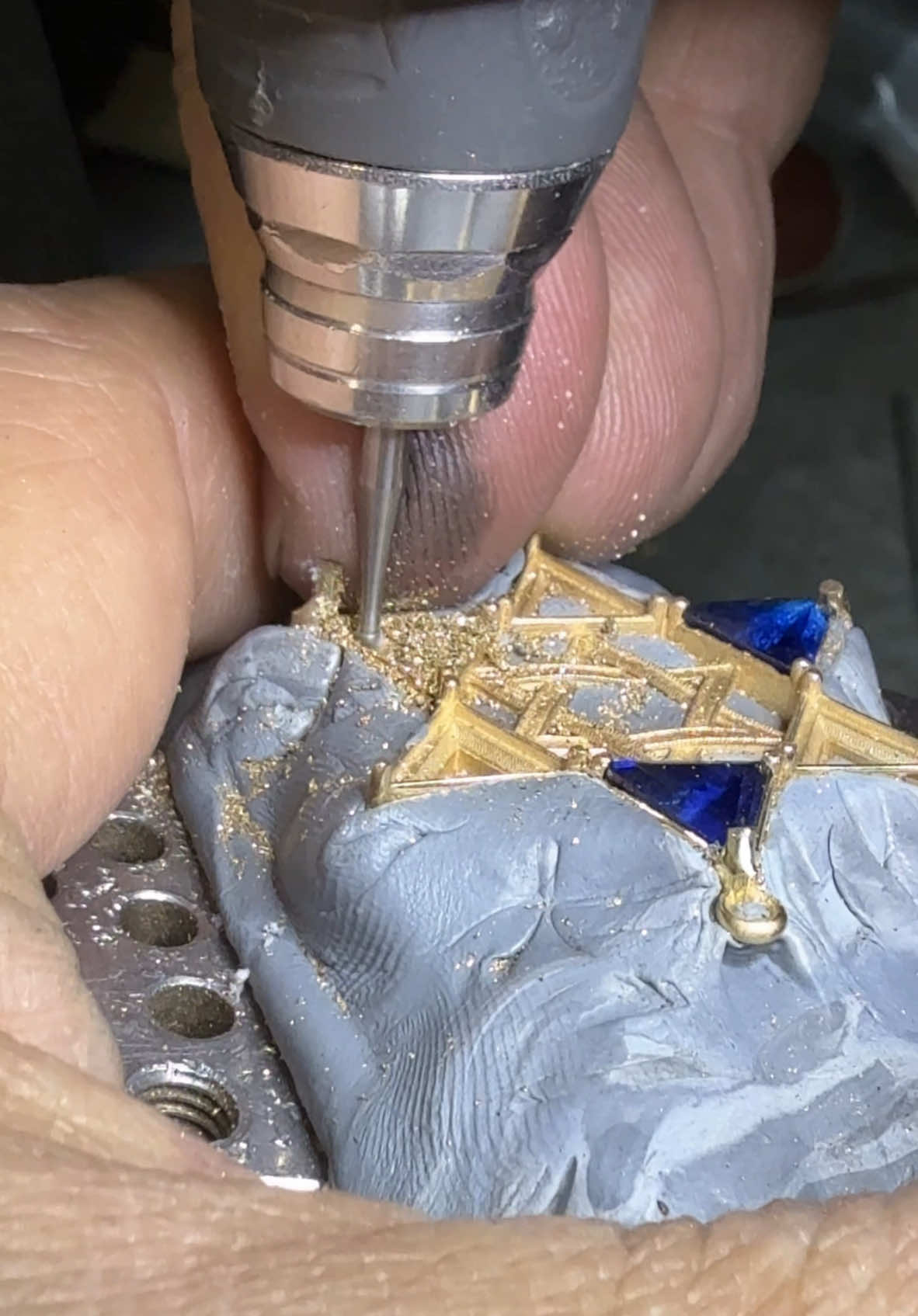 A post by @gusvillajewelry on TikTok caption: Beautiful custom cut trillion diamonds and sapphires for this STAR of DAVID ✡️. Let’s bring your ideas to life. Dm or call us and we can make it happen  • • • • #custompendAnt #starofdavid #trilliondiamond 