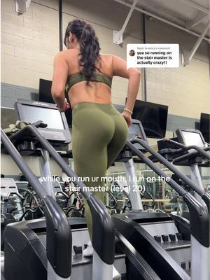 A post by @joellerahebb on TikTok caption: Replying to @wincy less yap and you’ll look like a snack ✨ would you run on the stairmaster?  #GymTok #fitnesstok #healthylifestyle #workoutmotivation #gymgirl #fyp #fy