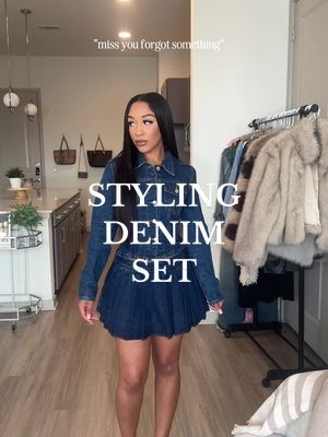 A post by @cec_marie95 on TikTok caption: How could I forget the details🤭 Denim set @White Fox Boutique use my code “CECILYMARIE” to your carts  Ayala Denim Jacket/Skirt #GRWM #outfit #outfitinspo #style #styleinspo #styling #stylingideas #outfitoftheday #whitefox #whitefoxboutique #fypシ 