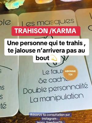 A post by @voyante_medium_freedom76 on TikTok caption: Le karma va se retourner mcontre cette personne qui te, ou t ´as fait tant de mal ‼️ #pourtoiii #tirage #abondance #karma #jalousie #voyance #tiragesdecartes #protection -là #cejour-là 