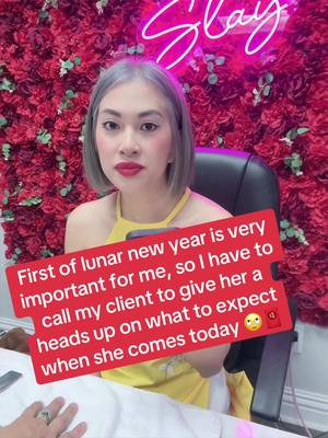 A post by @juliesbeautybydesign on TikTok caption: First of lunar new year is very important for me, so I have to call my client to give her a heads up on what to expect when she comes today 🙄🧧#juliesbeautybydesign #lunar #lunarnewyear #nail #nailtech #nailsalon #goviral #fyp #fyp #foryoupage 