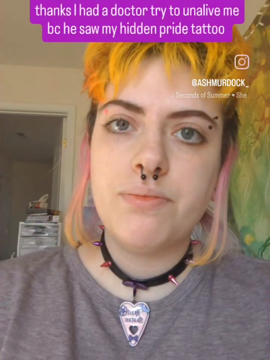 A post by @ashmurdock_ on TikTok caption: intentionally withholding life saving medical care IS attempted unaliving. and no, I can't press charges.. because I can't change to another doctor without risking losing the care I have.  #doctors #medicalmalpractice #medicalgaslighting #disability #chronicillness 