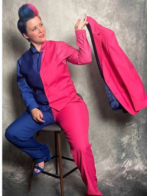 A post by @aylajalyn on TikTok caption: Custom Split Pink & Blue Suit 🩷💙