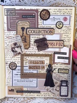 A post by @the_ripley_journals on TikTok caption: Simple vintage collage spread 🩷  #scrapbook #scrapbooking #junkjournal #junkjournaling #junkjournals #junkjournalwithme #scrapbookasmr #scrapbookingideas #asmrjournal #junkjournalideas #scrapbookwithme 