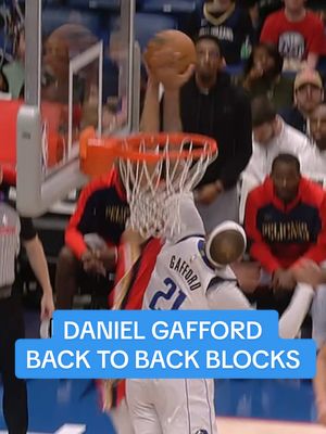 A post by @dallasmavs on TikTok caption: Stop trying @Dan Gafford 🚫💥 #block #dunk #NBA #basketball 