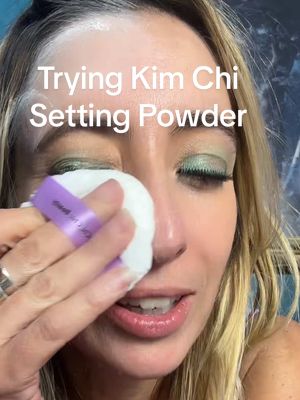 A post by @laurenfrancesca on TikTok caption: Trying Kim Chi Setting Powder for the first time! It made my face look so fresh! #kimchi #settingpowder #settingpowdermakeup #makeup #diynakeup #glam #makeupgifts #kimchichicbeauty #kimchisettingpowder 