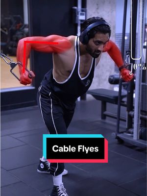 A post by @hazzytrainer on TikTok caption: Carve your Body with Cable Flyes ⚠️ . Here are the 4 main form tips you want to be aware of when performing Cable Flyes: High-to-Low Edition. ⚠️ Form Tip #1: Instead of Having your Wrists Behind, make sure to Curl your Wrists Slightly Forward so you’re stabilized at the wrist position. ✅ Form Tip #2: Instead of Having your Elbows Tucked In, bring your Elbows Under the Cable, like you’re performing a Full Body Dip motion. ✅ Form Tip #3: Make Sure to take a Full Step in Front of You and Bend your Knees so you’re stabilized through the Floor. ✅ Form Tip #4: Lastly, instead of Having your Elbows Bent Throughout the Motion, make sure to Straighten your Arms Down and Protract your Shoulders Forward (Pulling your Shoulders in the Front with a 95% Lockout.) Save this for next time you train Your Chest.  Keep crushing it saiyans . #chest #flyes #pecs