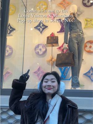 A post by @theoneshu on TikTok caption: Who else has been? #louisvuitton #nyc #murakami #collab 