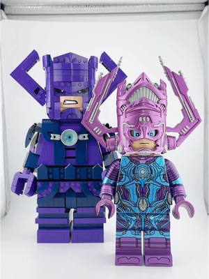 A post by @chrispy_bricks on TikTok caption: Which LEGO Galactus do you prefer, the brick-built one by @Dream Build Bricks or the custom printed flashlight one by  l1n6_minifigures (on insta) ? The brick built version's instructions can be found at DreamBuildBrick's Rebrickable page! Thank you @Bobby Clifton for letting me look at your custom figure! #lego #galactus #legogalactus #customlego #marvel #legomarvel 